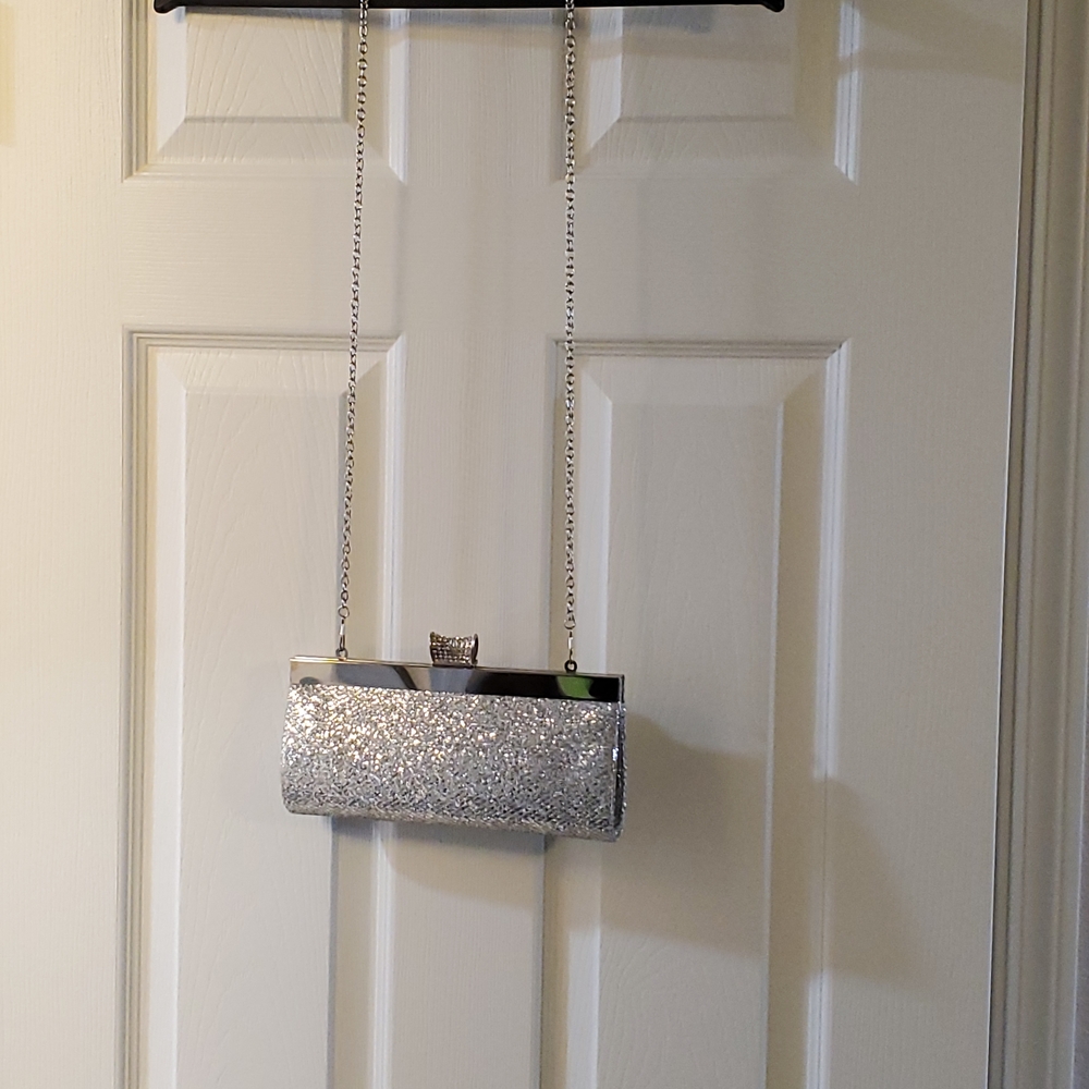Lulu Townsend Silver Glitter Clutch Bag